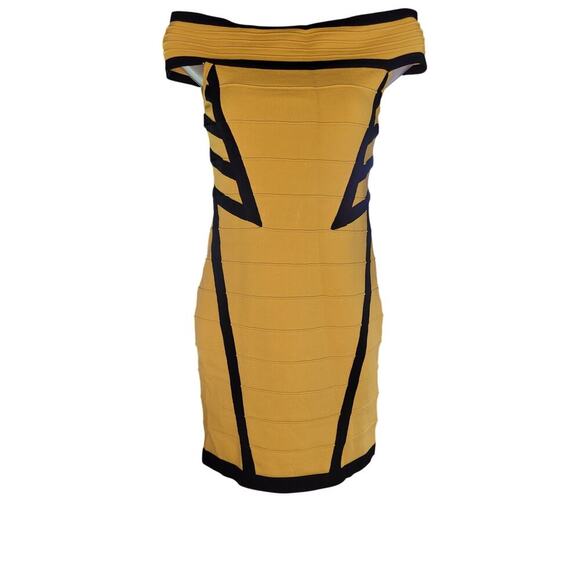 Wow Couture Yellow/Blk Dress zip back Off Shoulder Sz M - Picture 3 of 4